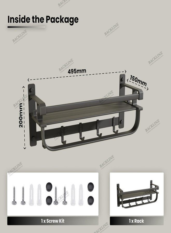 B BACKLINE رف مناشف ألومنيوم للحمام من باك لاين | مقاوم للتآكل والتقشير والخدوش | حامل مناشف للحمام مع رف للشامبو وغسول الوجه | قضيب مناشف مزود بخطافات (ضمان 3 سنوات) - Image 5